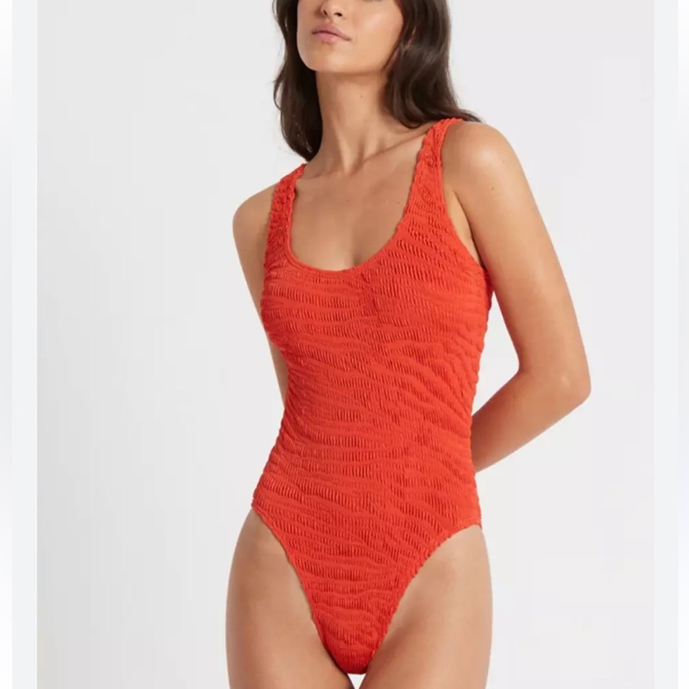 bond-eye Orange Textured One-Piece Swimsuit